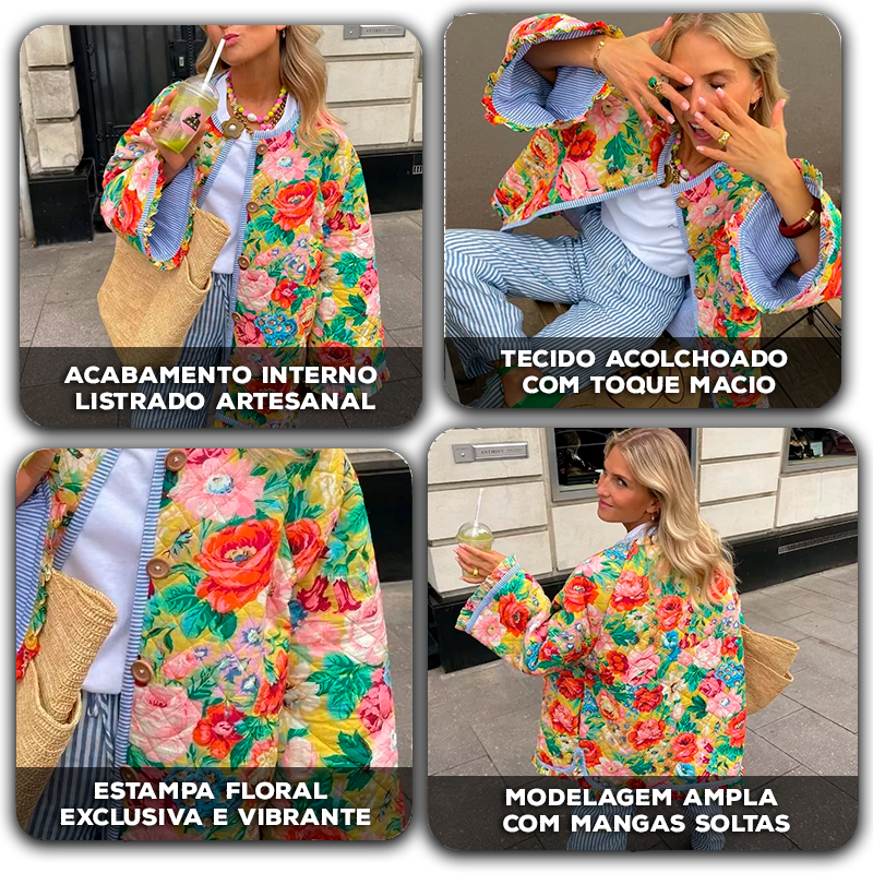 Casaco Amsterdam™ com estampado floral premium e textura acolchoada / A peça indispensável para um estilo descontraído!