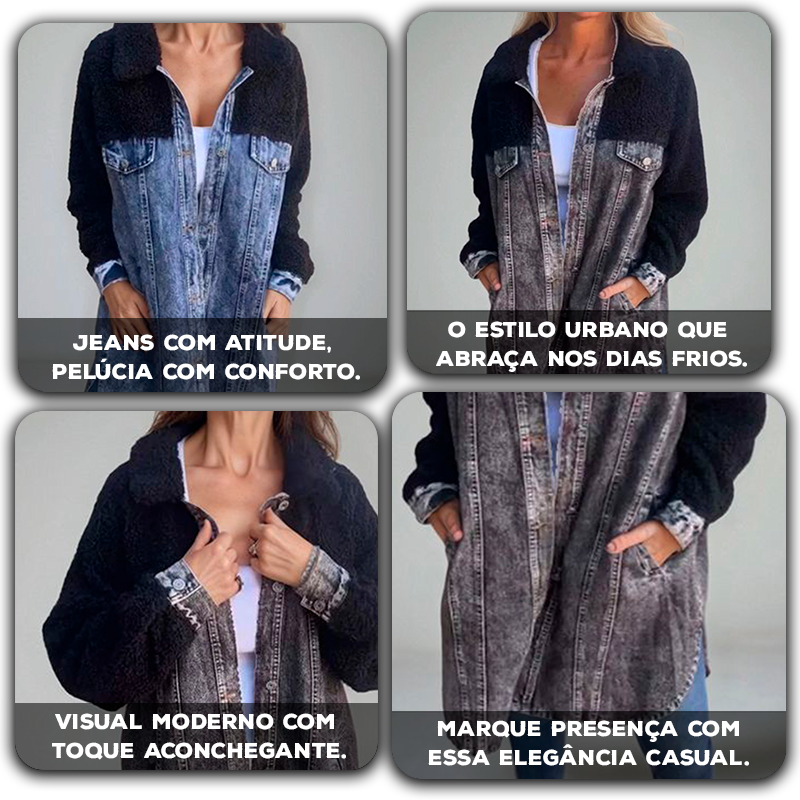 Casaco Elbefort™ Híbrido de Jeans com Pelúcia / A Fusão Perfeita entre Atitude e Conforto!