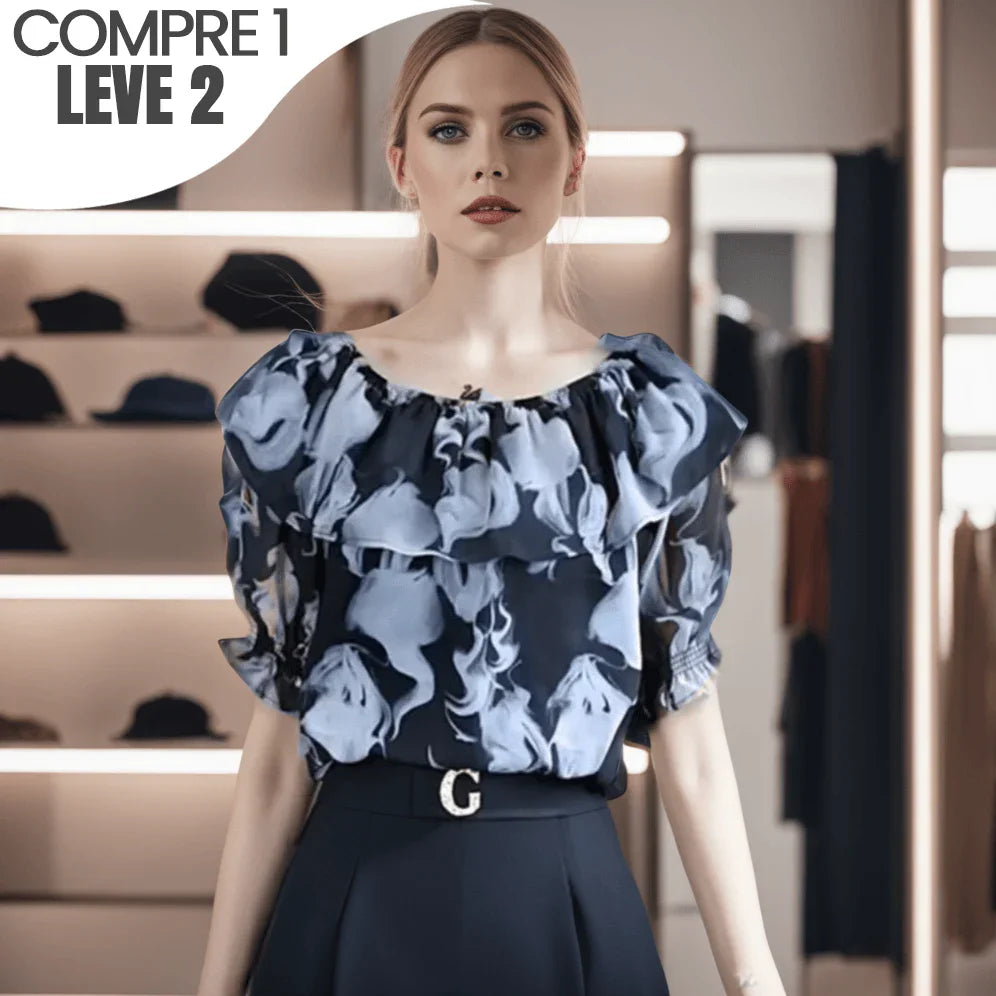 (Promoção Compre 1 Leve 2) Blusinha Ingrid™ com Babados e Mangas Bufantes / O Charme do Chiffon para um Verão Sofisticado! - ModernLar