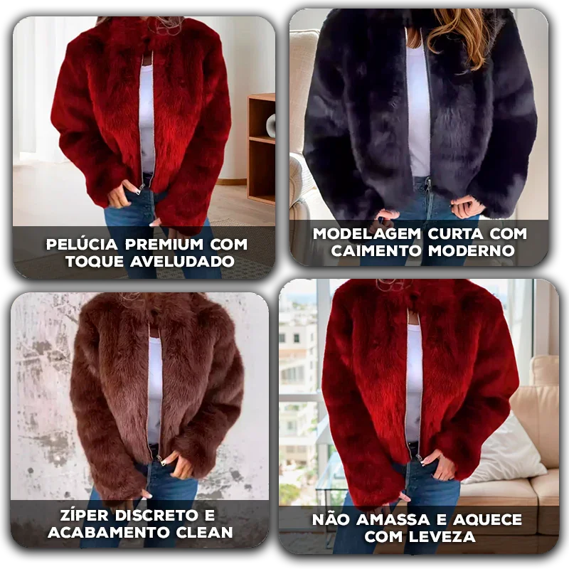 Casaco Bomber Winter Bloom™ em Pelúcia Premium Felpuda / O Toque de Glamour que Seu Inverno Merece!