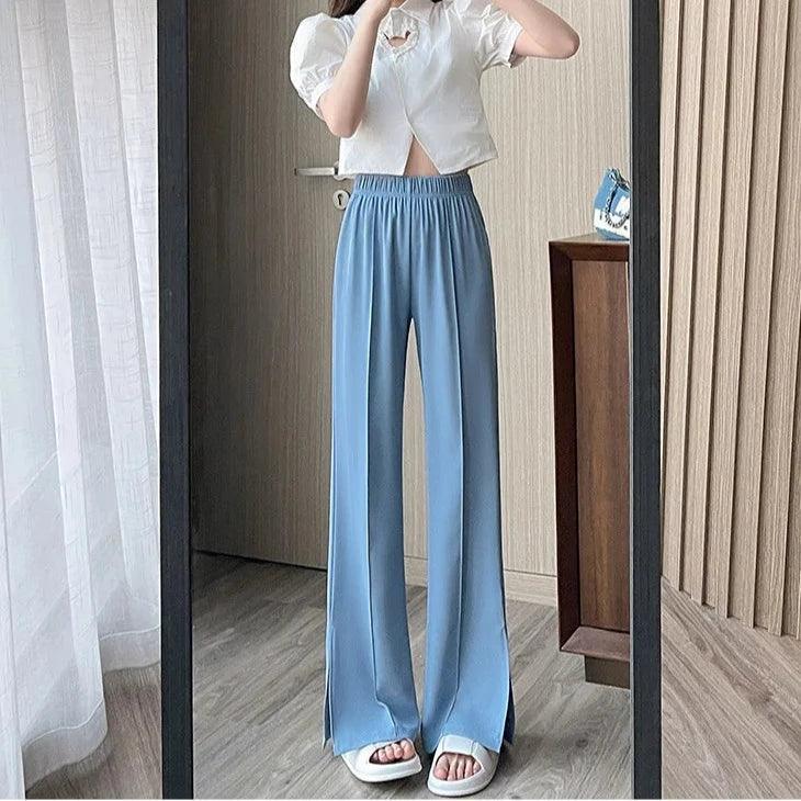 Calça Granphina™ Cós Alto Super Soltinha em Seda Gelo - ModernLar