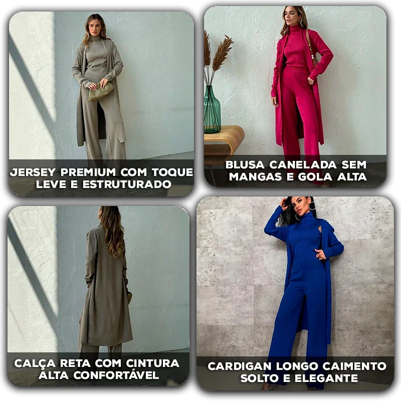 Conjunto Monroe™ com 3 Peças em Malha Premium / Sua Escolha Certa para um Estilo Moderno com Máximo Conforto!