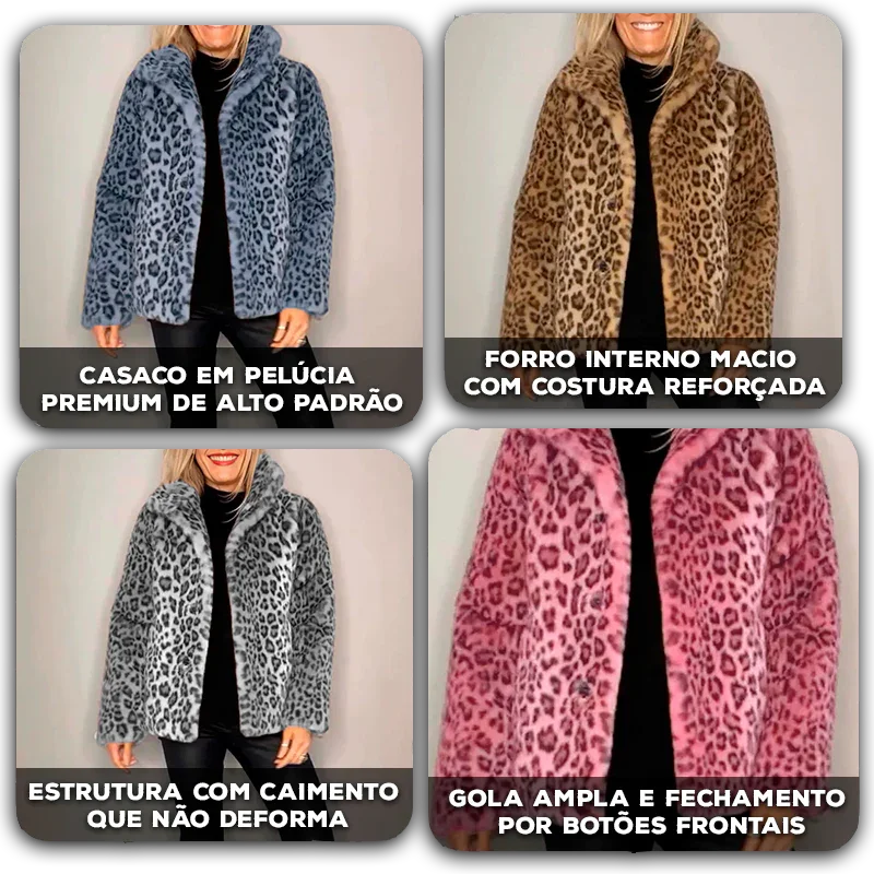 Casaco Pantera Luxe™ em Pele Peluciada com Estampa Selvagem / O Lado Ousado da Elegância Feminina!