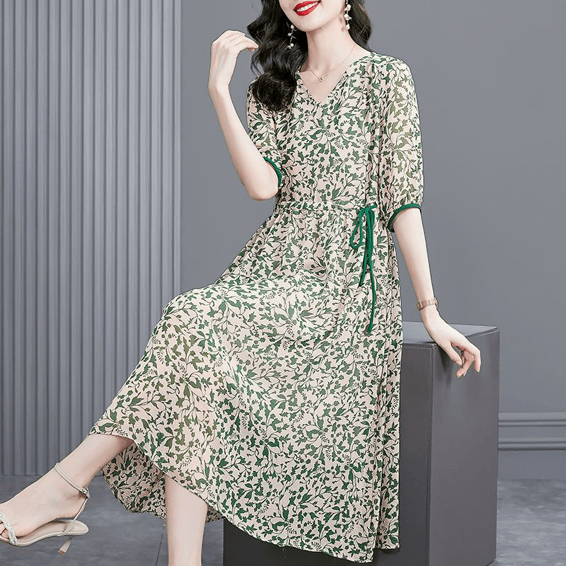 Vestido Floral Anastácia™ em Chiffon / O Vestido com Caimento Soltinho mais Elegante e Versátil de 2023! - ModernLar