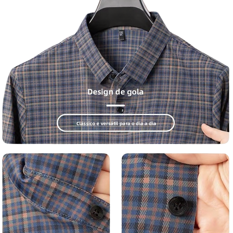 Camisa Xadrez Dorian™ em Seda Gelada Antissuor / Conforto Atemporal com Presença Marcante!