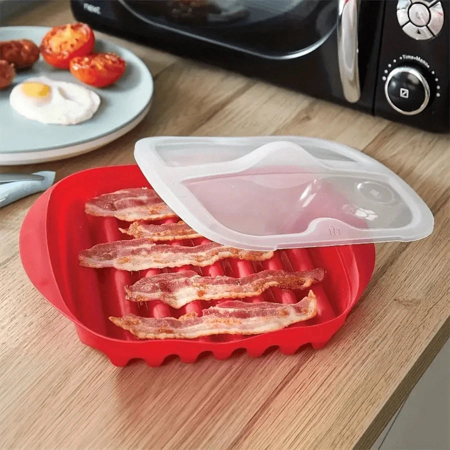Grelhador de Bacon CrispyWave™ para Micro-ondas / Sabor Crocante e Sem Bagunça em Minutos!