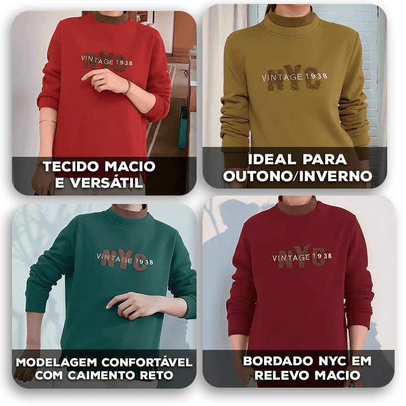 Blusa Central Park™ Em Moletinho Premium com Estilo Vintage Bordado / Quentinha, Leve e Cheia de Atitude!