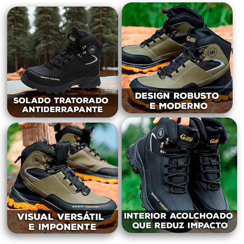 Bota StrongHold™ com Solado Tratorado de Alto Desempenho / Proteção e Estilo em um Só Calçado!