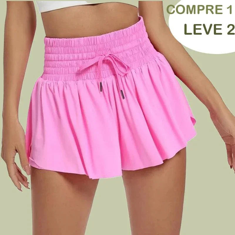 (Compre 1 e Leve 2) Shorts BellaFit™ com Saia, Cós Alto Elástico e Bolso Funcional