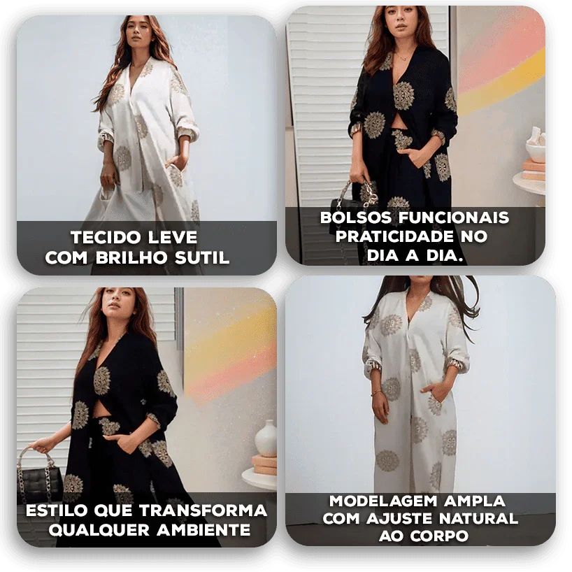 Conjunto Ayla™ com Caimento Luxuoso e Mandalas Douradas / Para Mulheres que Marcam Presença!