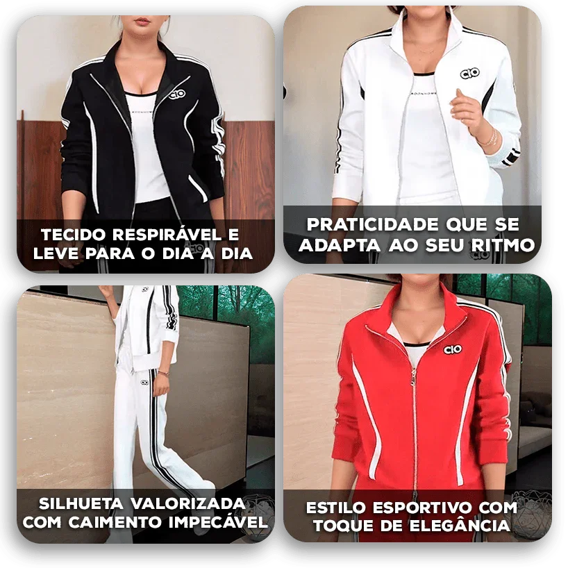 Conjunto Esportivo Bruna™ com Zíper Funcional e Tecido Leve / Praticidade, Estilo e Atitude em Um Só Look!