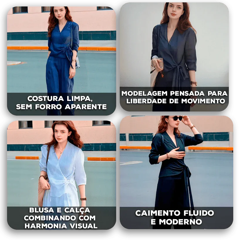 Conjunto Leona™ Em Popelina com Caimento Solto e Laço Lateral / Charme Descomplicado e Refinado!