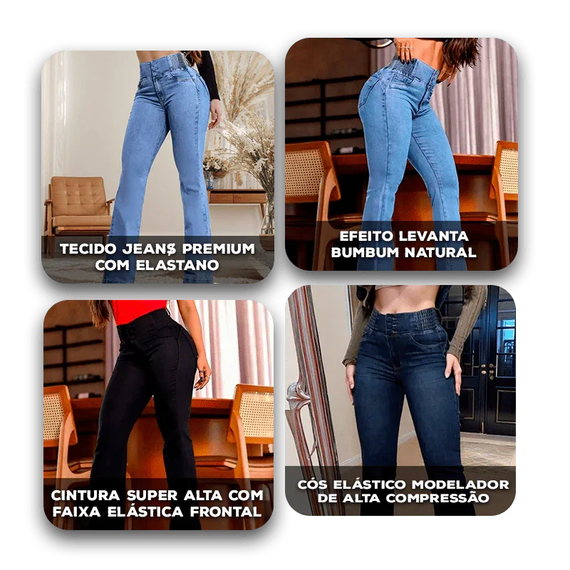 Calça Jeans Serafina™ com Cós Elástico Modelador e Efeito Levanta Bumbum / Modelagem Flare que Proporciona Conforto e Liberdade!