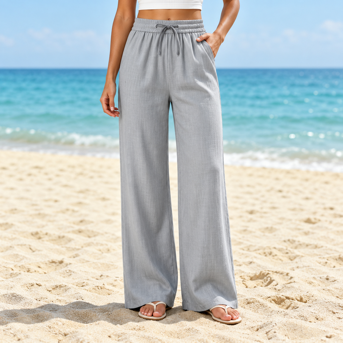 Calça de Linho Madri™ com Modelagem Soltinha e Cintura Elástica