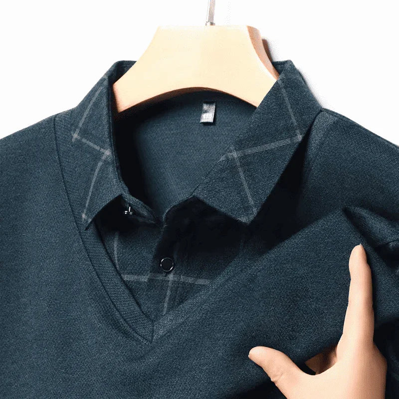 Camisa Harper™ com Design de Camada Dupla e Manga Xadrez / Modernidade e Estilo em Sintonia Perfeita