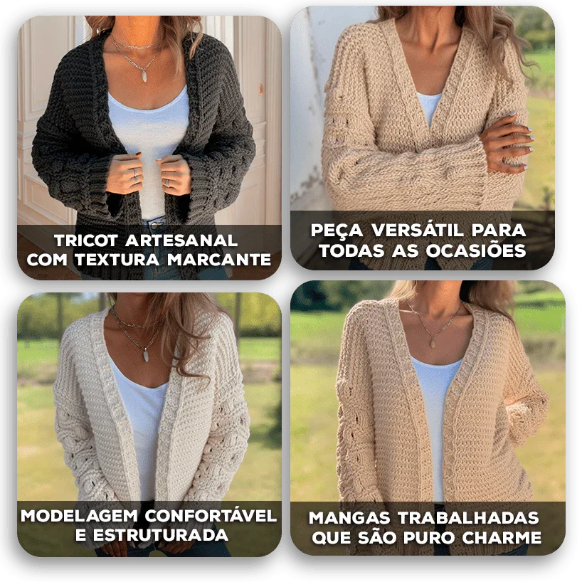 Cardigã Bellamy™ em Tricô Artesanal Premium / O Aconchego Sofisticado que Transforma Qualquer Look