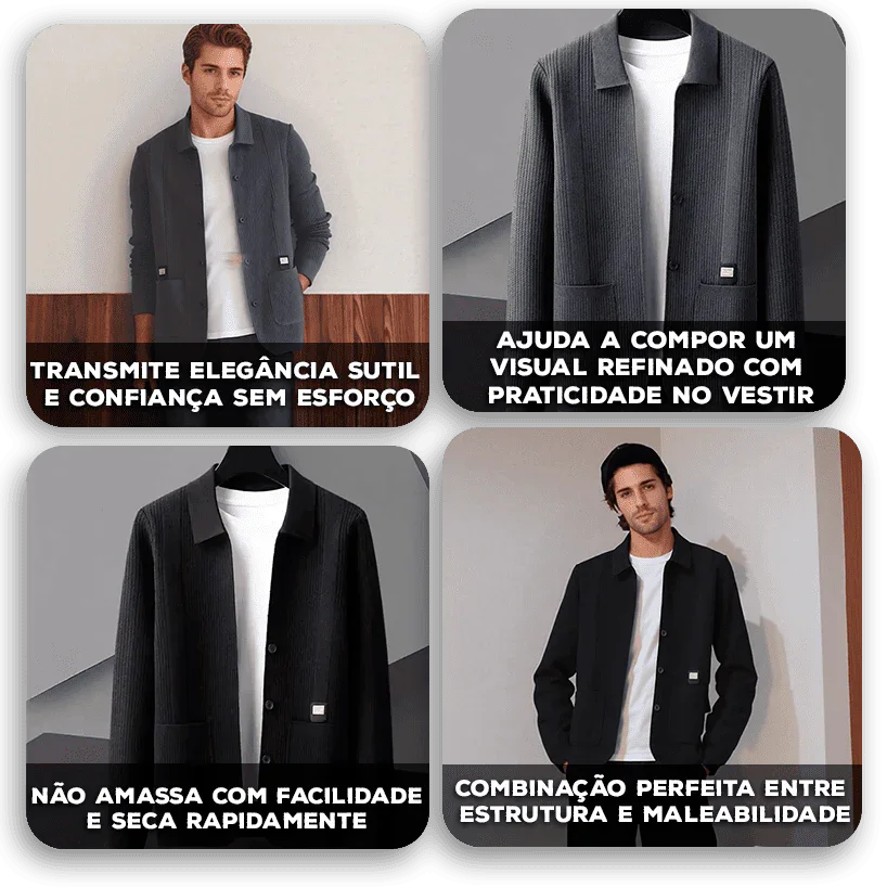Cardigan Nolan™ em Tricô Texturizado com Acabamento Premium / Sofisticação Casual para os Dias Mais Frescos!