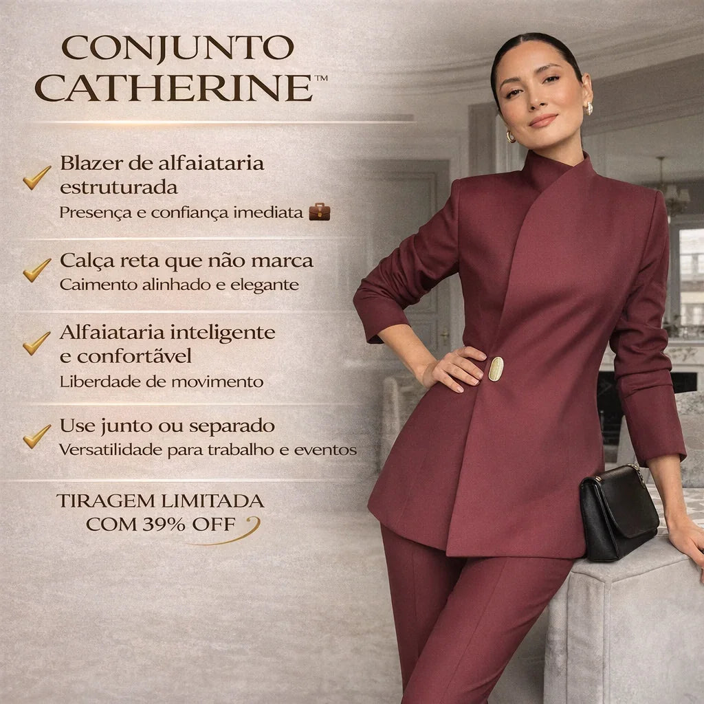 Conjunto Catherine™ com Blazer de Alfaiataria e Calça de Corte Reto que Não Marca / Um Look de Presença para Mulheres que Lideram!