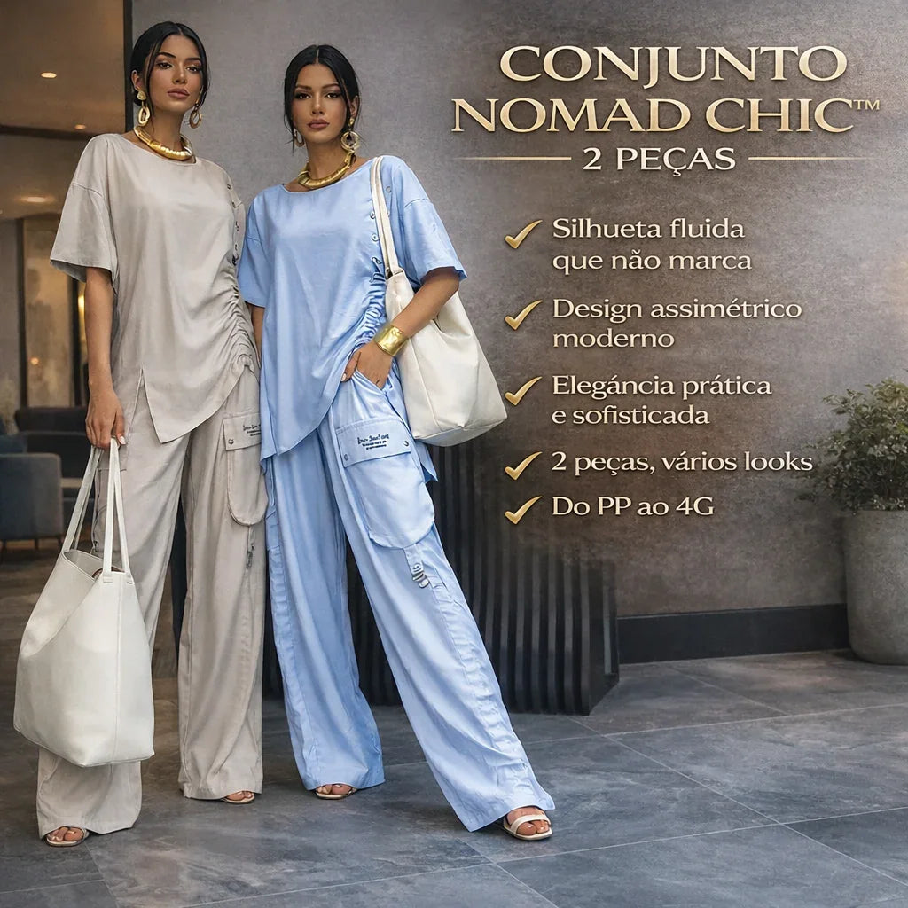 Conjunto Nomad Chic™ 2 Peças com Design Assimétrico e Silhueta Fluida / Elegância Moderna para a Rotina Dinâmica!