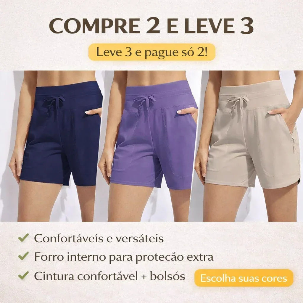 (Super Promo: Compre 2 Leve 3) Shorts Alícia Comfort™ em Malha Leve com Forro / Liberdade Total sem Aperto ou Incômodo!