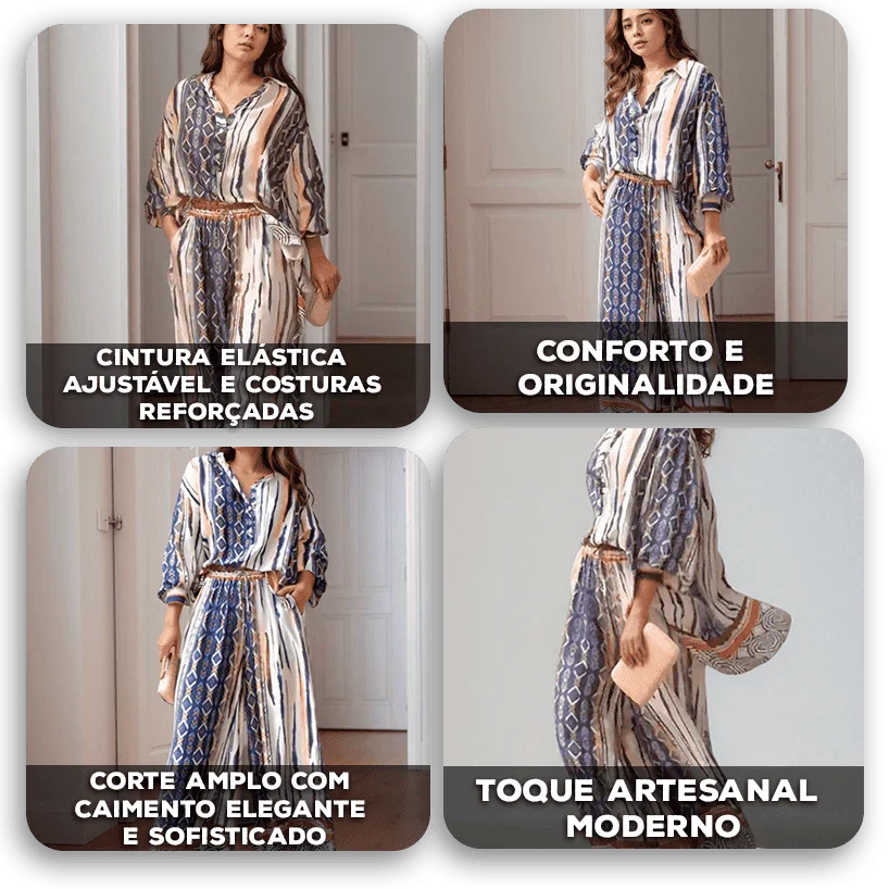 Conjunto Zaya™ em Tecido Leve e Estampa Exclusiva / Para Mulheres que Carregam o Sol com Elegância!