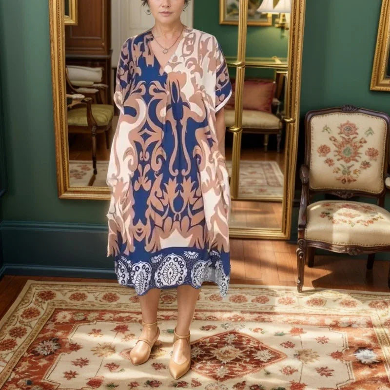Vestido Belle Barroque™ em Viscose Estampada com Manga Bufante e Saia em Camadas / Para Mulheres que Espalham Leveza, Doçura e Liberdade por Onde Passam!