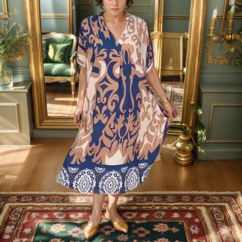 Vestido Belle Barroque™ em Viscose Estampada com Manga Bufante e Saia em Camadas / Para Mulheres que Espalham Leveza, Doçura e Liberdade por Onde Passam!