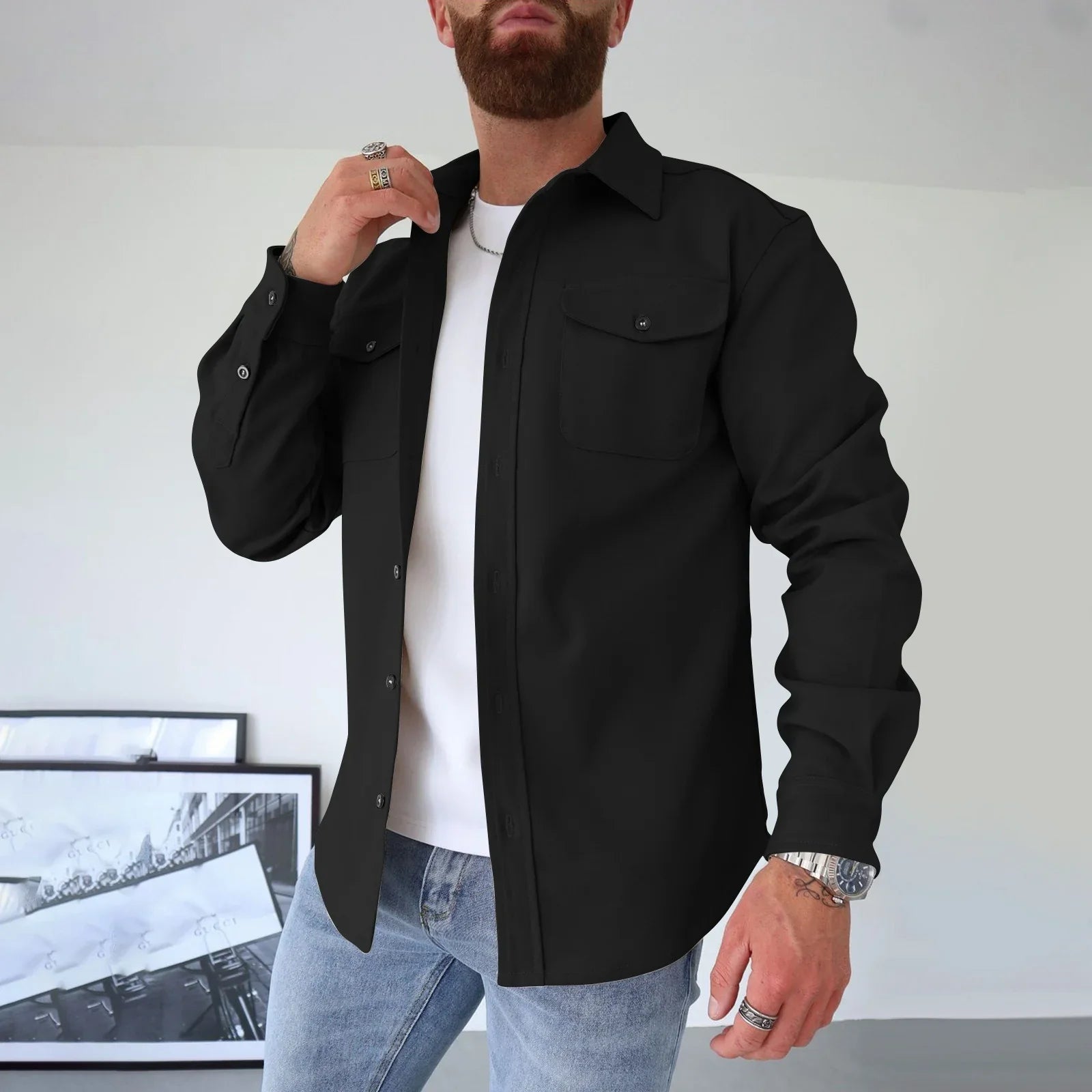 SobreCamisa Julius™ Estilo Overshirt em Lapela / A Escolha Certa para Homens de Atitude!