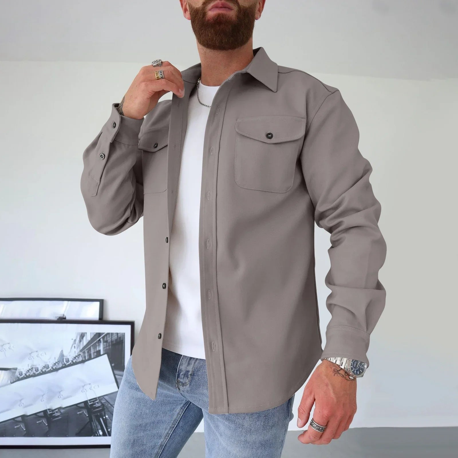 SobreCamisa Julius™ Estilo Overshirt em Lapela / A Escolha Certa para Homens de Atitude!