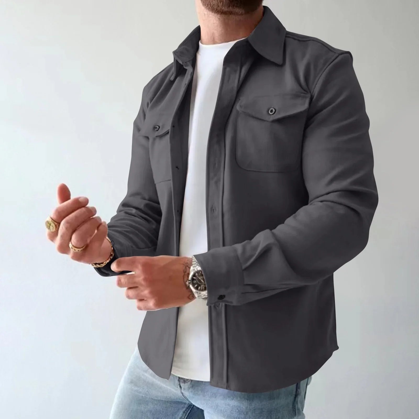 SobreCamisa Julius™ Estilo Overshirt em Lapela / A Escolha Certa para Homens de Atitude!