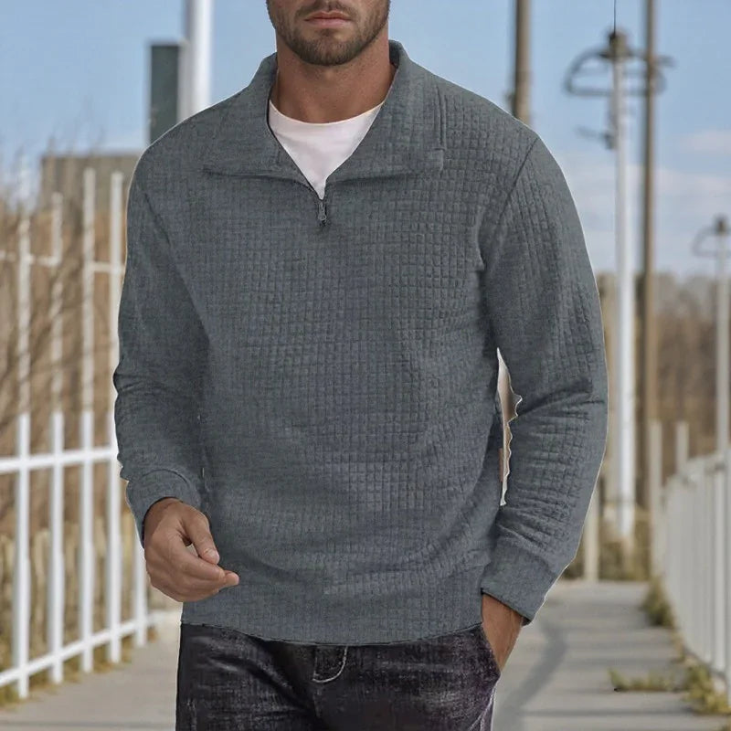 Blusa Masculina Carter™ em Tecido Texturizado com Zíper Parcial / Elegância Casual com Conforto Premium!