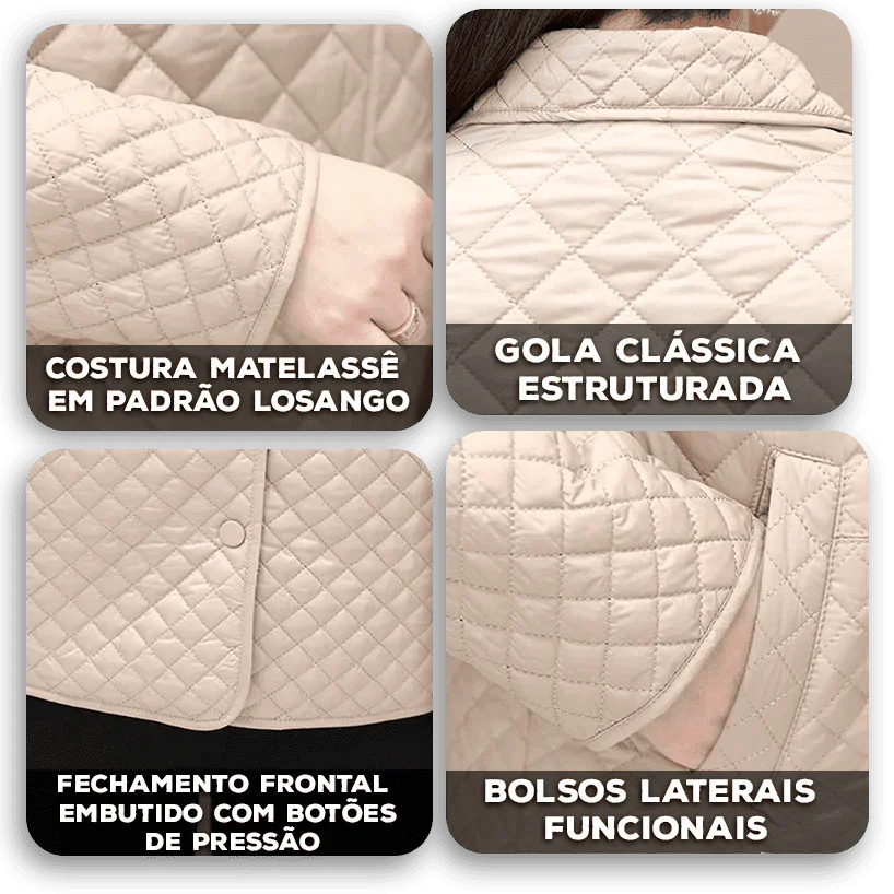 Jaqueta Diana™ em Matelassê com Algodão e Textura Acolchoada / Sofisticação e Leveza para o Seu Inverno Elegante!