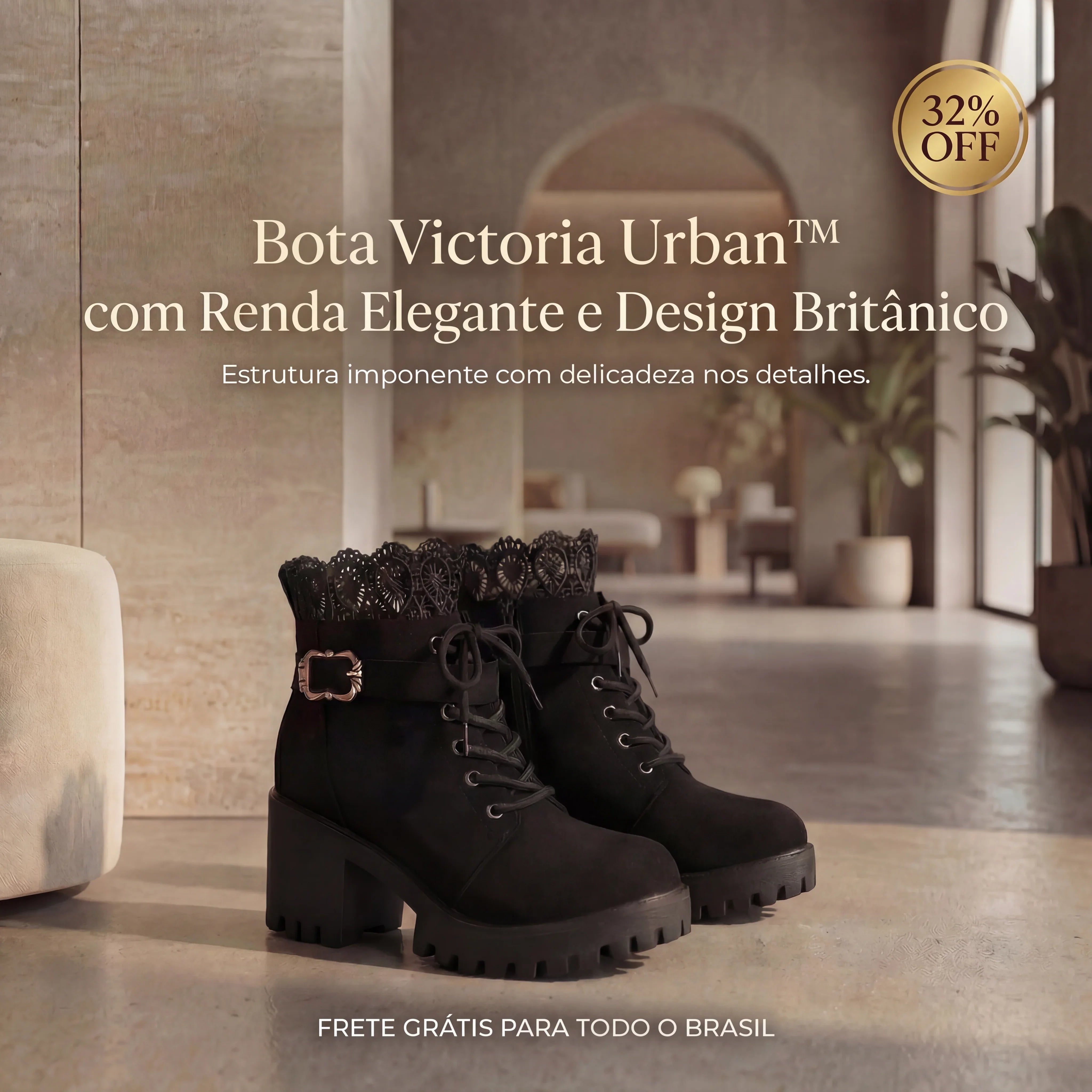 Bota Victoria Urban™ com Renda Elegante e Design Britânico