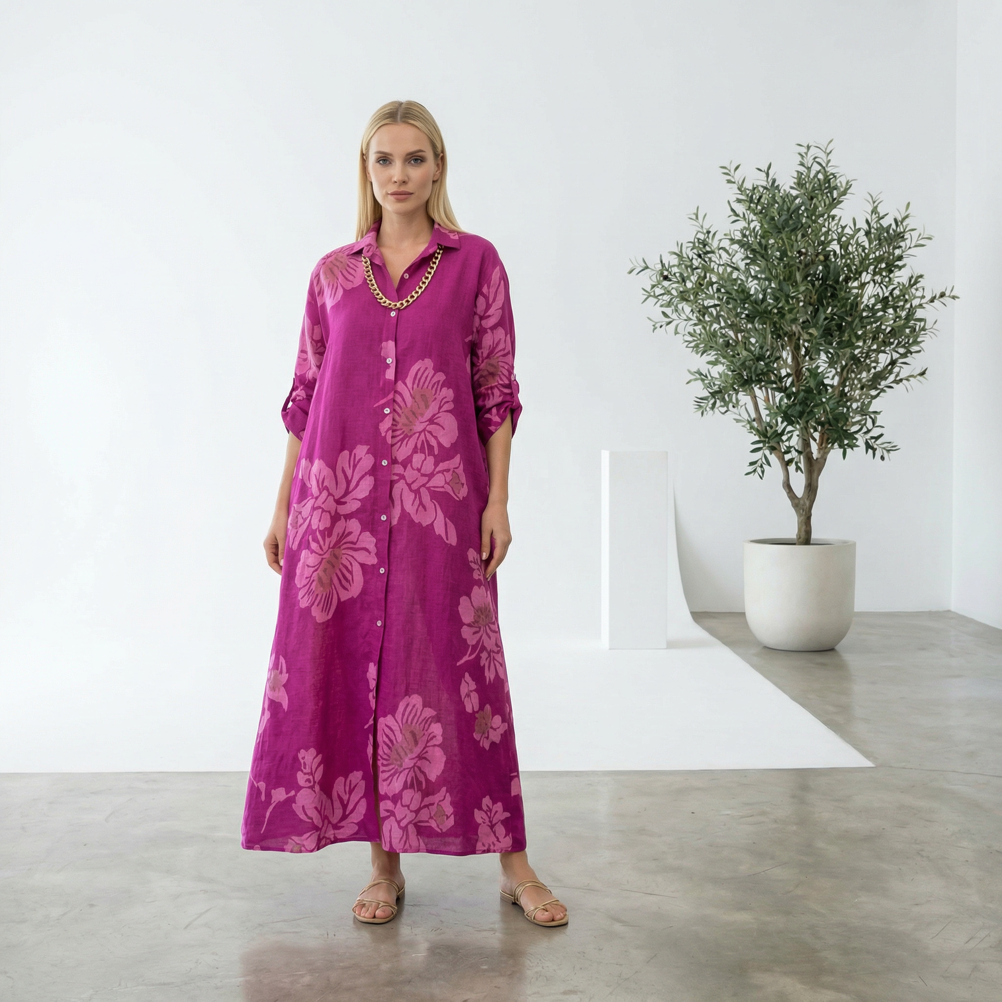 Vestido Blossom™ com Gola Polo e Estampa Floral Discreta / Redefina o Conforto com Estilo Atemporal e Elegância Impecável!