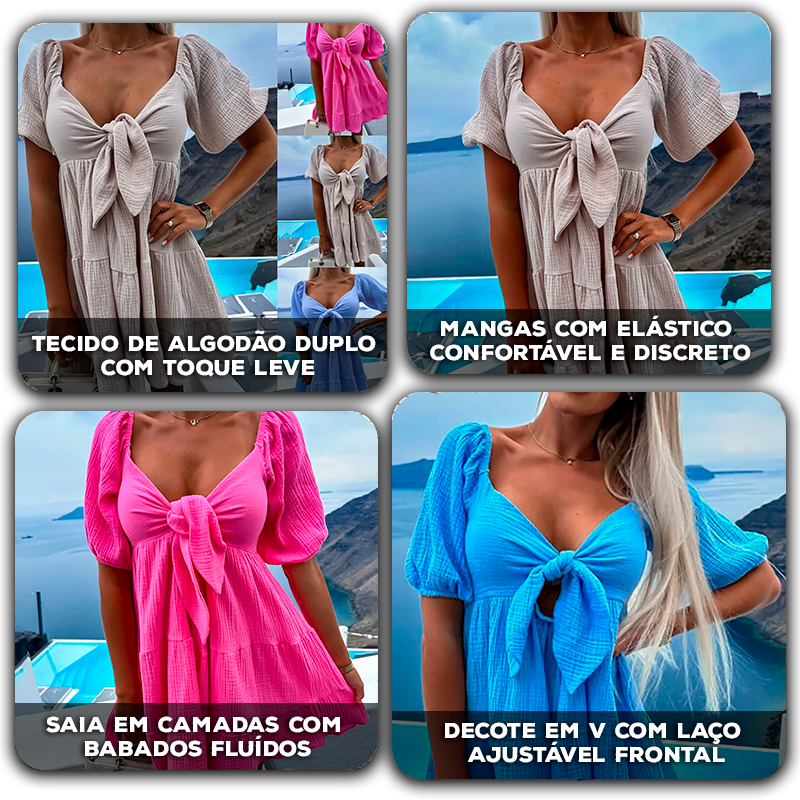 Vestido Milady™ com Babados em Camadas e Laço Frontal / O Charme Perfeito para Dias Inesquecíveis!