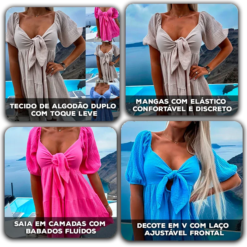 Vestido Milady™ com Babados em Camadas e Laço Frontal / O Charme Perfeito para Dias Inesquecíveis!