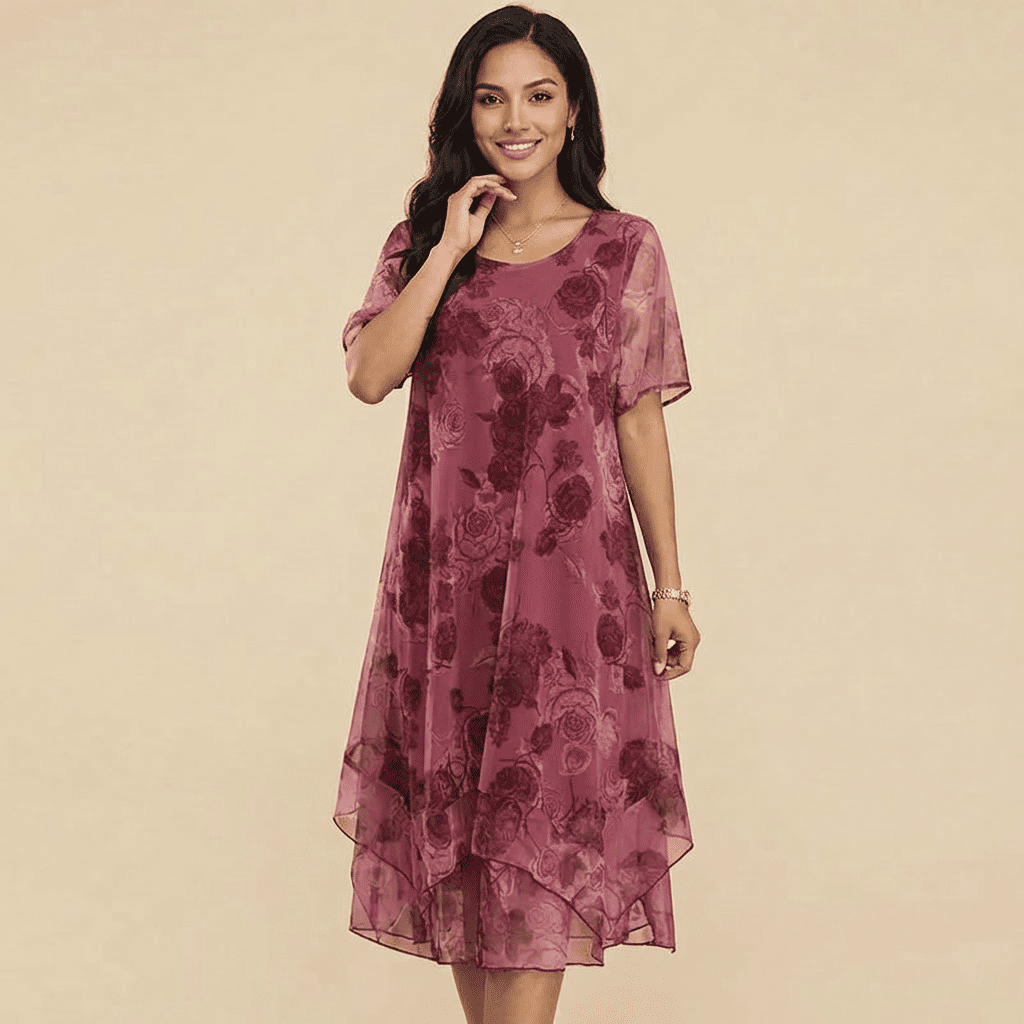 Vestido Floral Nice™ em Chiffon Premium com Dupla Camada e Barra Assimétrica