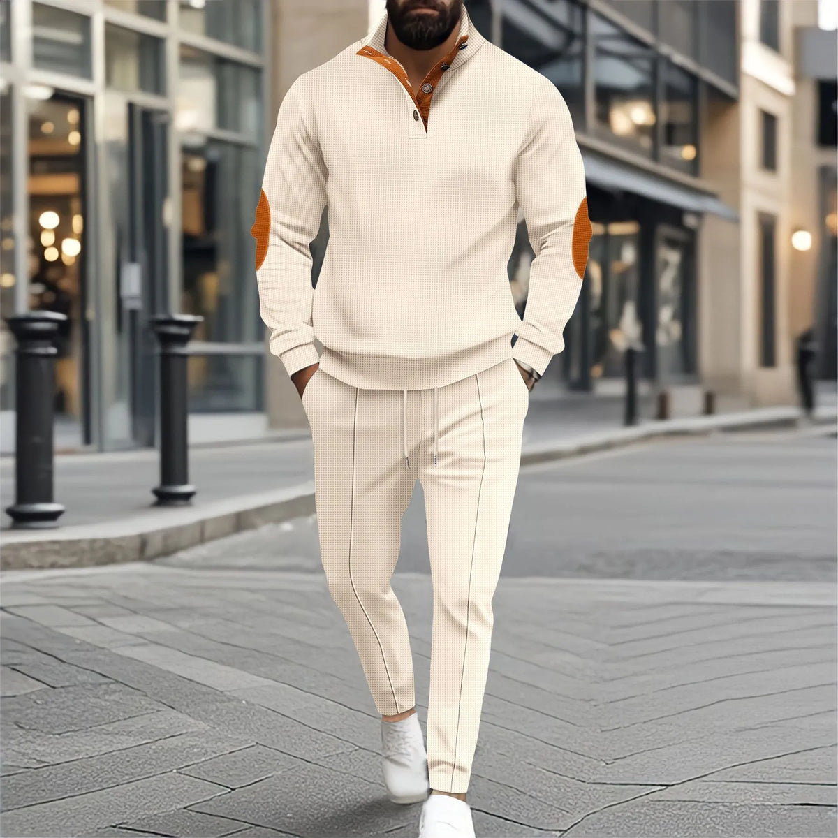 Conjunto Bergamo™ com Suéter de Gola Alta, Cotoveleiras e Calça de Corte Alinhado