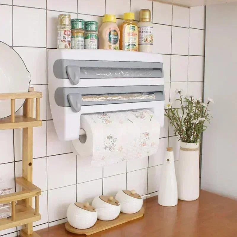 Organizador de Rolos Modern Lar™ Com Suportes e Cortador Integrado / Organização e Praticidade Sem Furos na Sua Cozinha!
