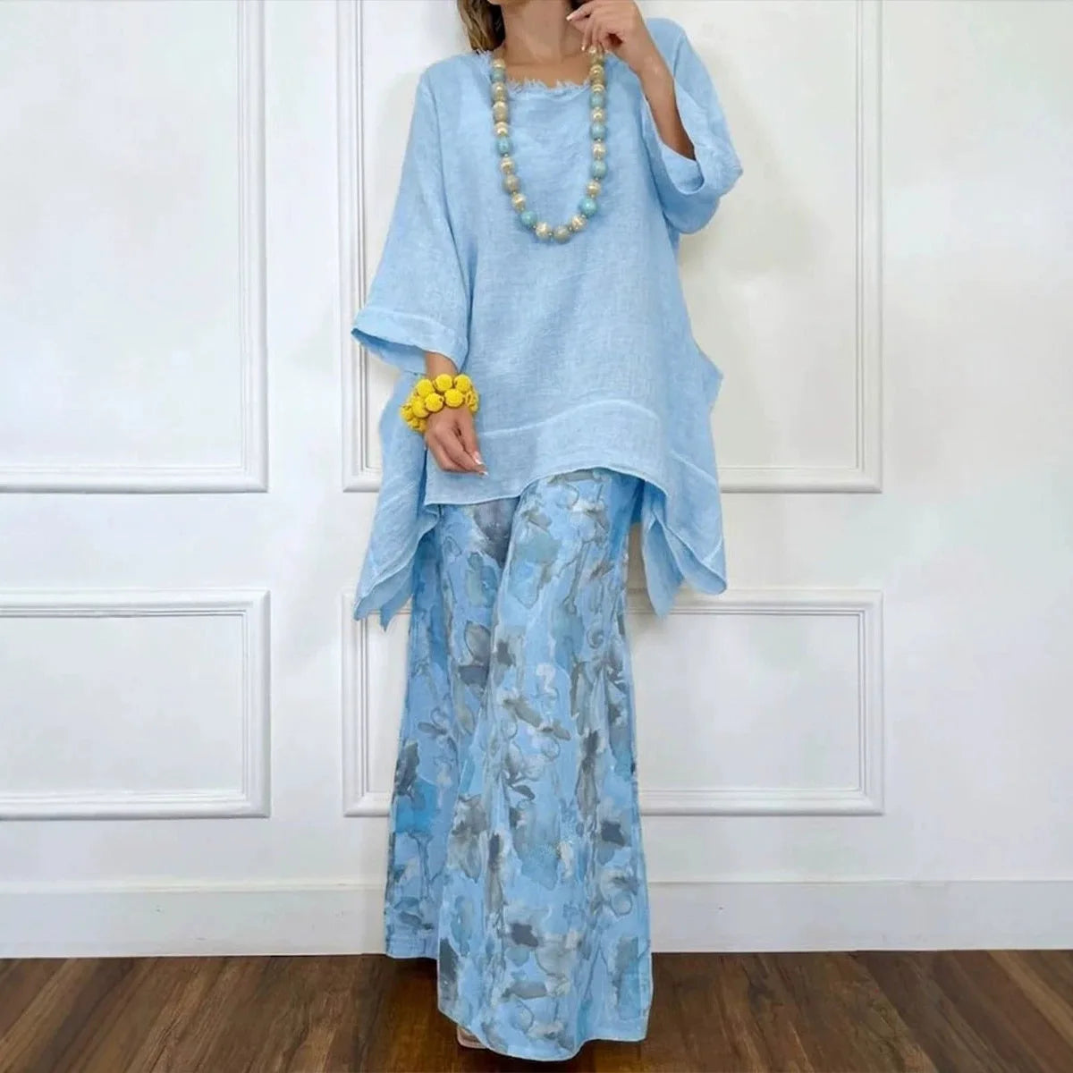 Conjunto Amara™ em Linho de Algodão com Blusa Oversized e Calça Pantalona