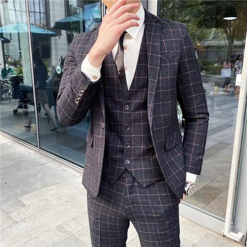 ElegantGrid™ Terno de Três Peças - A Precisão do Estilo em Xadrez. - ModernLar