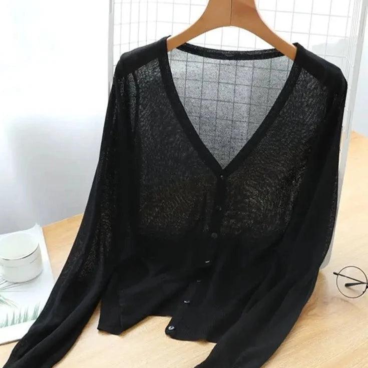 Blusinha Estilo Cardigan AmeliaSunset™ - Moda Verāo Outono com Frescor e Proteção UV - ModernLar