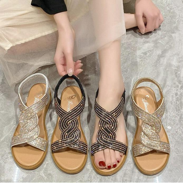 Sandália Rasteirinha Jasmine™ com Aplicação em Strass / A Top em Luxo, Requinte e Conforto Inigualável! - ModernLar