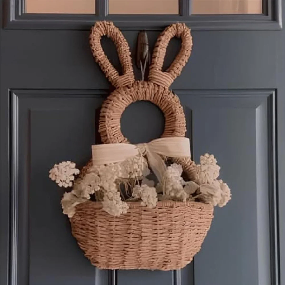 Cesta De Porta em Formato de Coelho em Fibra Natural / Beleza Artesanal em Formato de Coelho
