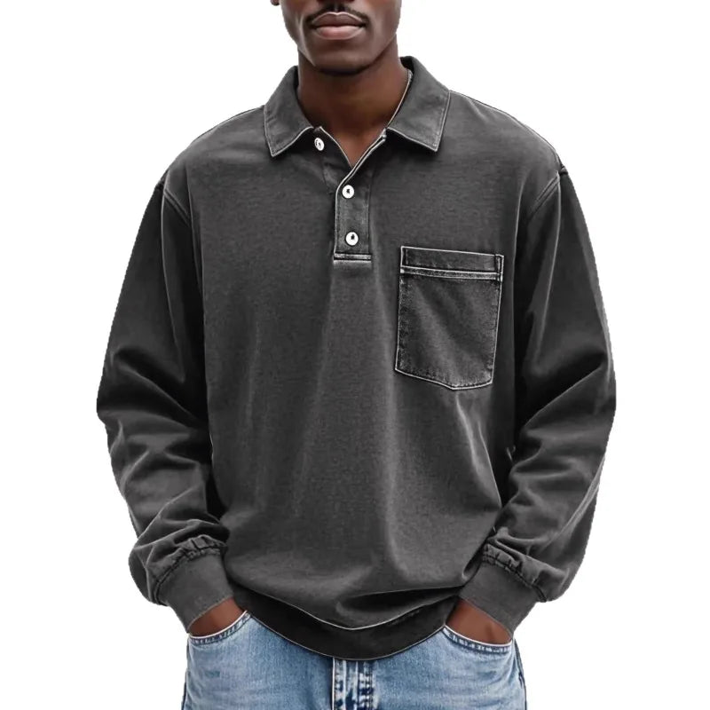 Camisa Polo Weston™ com Manga Longa e Bolso Frontal / Um Visual Vintage com Presença Masculina