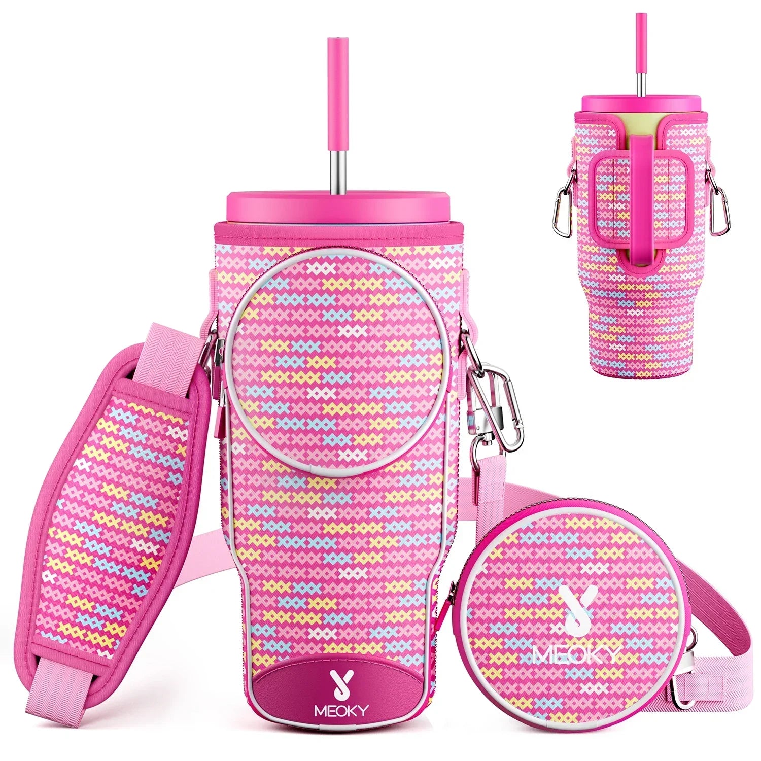 AmoraCup™ – Bolsa Térmica para Copo com Alça Ajustável e Bolso Extra / Leve Seu Estilo e Hidratação Sempre com Você!