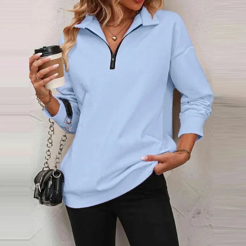 Blusa Olivia™ em Moletom Premium com Gola Alta e Zíper Frontal / A Peça-Coringa que Vai com Tudo!