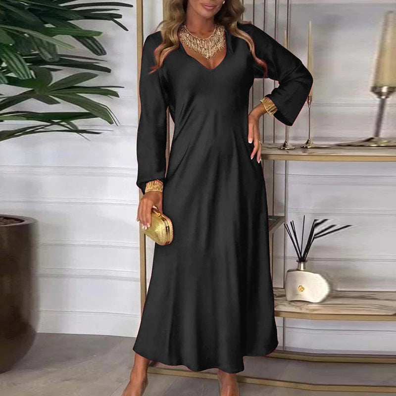 Vestido Melina™ com Brilho de Cetim e Toque Nobre / Para a Mulher que Ilumina com Sua Presença!