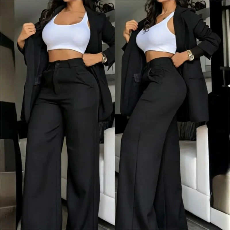 Conjunto Marcella™ com Blazer de Alfaiataria, Calça Pantalona e Cintura Alta
