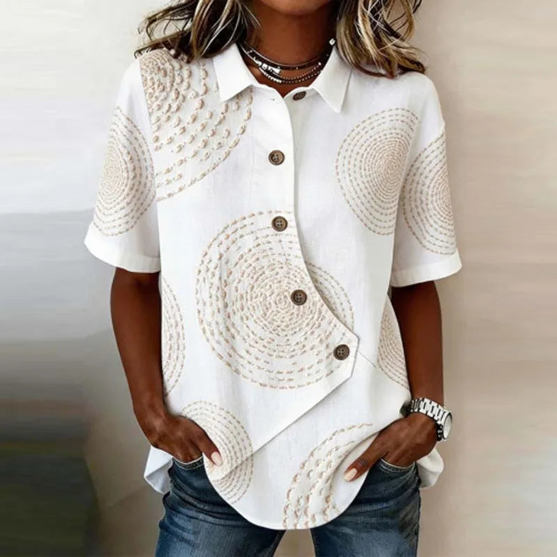 Blusa Celisse™ Com Corte Assimétrico e Botões Frontais